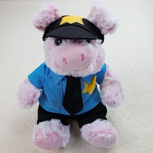 DolliBu Plush Police Soft Pink Sitting Pig Stuffed Animal Removable Clothes 10"